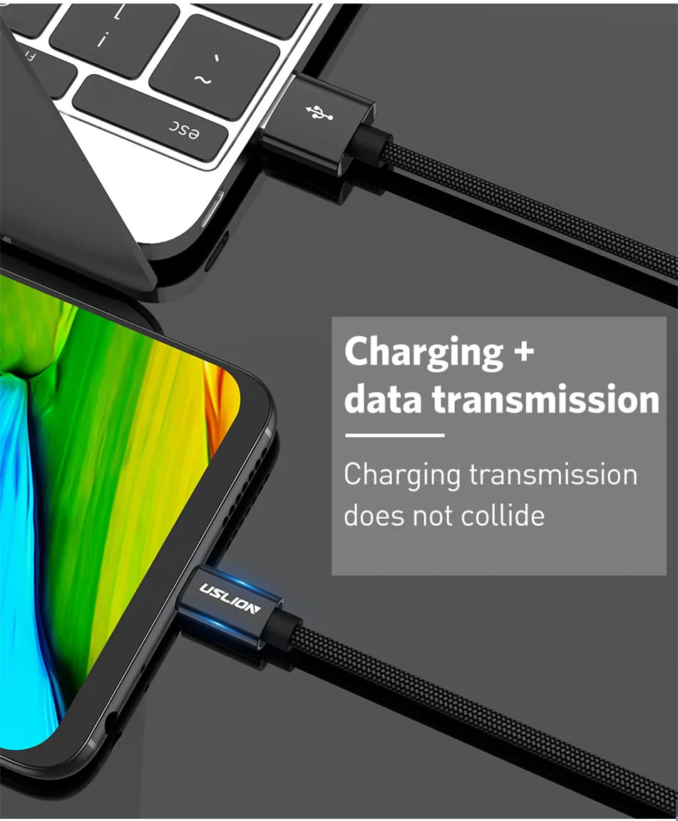 USLION Micro USB кабель 2A Быстрая зарядка USB кабель для передачи данных для samsung huawei Xiaomi LG Andriod Microusb Кабели для зарядки мобильных телефонов