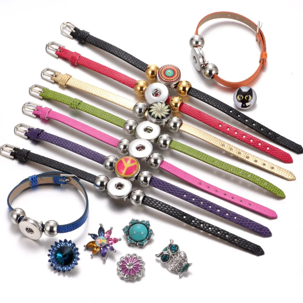 New Arrivals 15 cols cheaper PU Leather Bracelet 18mm snap button fit DIY armband Jewelry SZ0281a|armband jewelry|bracelet fitbutton bracelet |