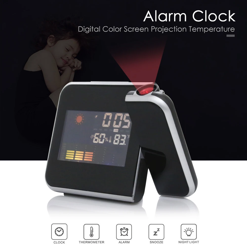 Проекционный Будильник Календарь цифровой Прогноз погоды ЖК экран проектор