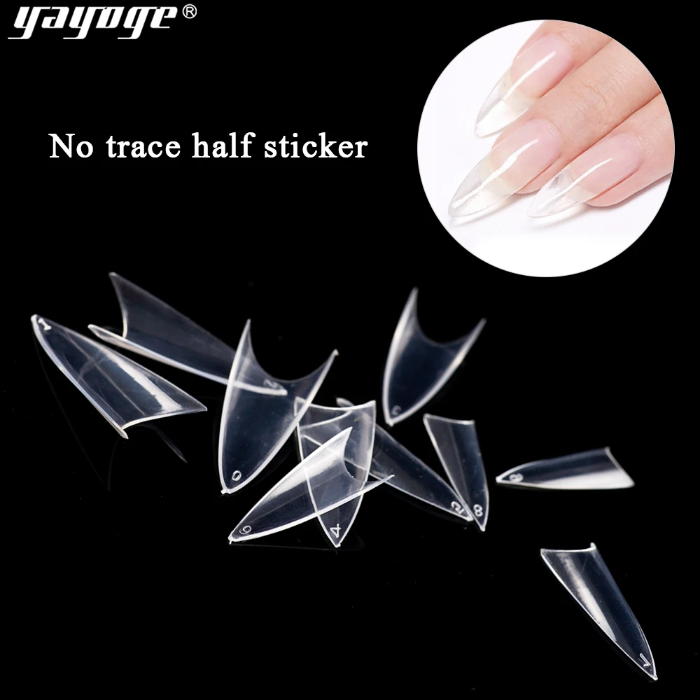 Yayoge 100 шт Французский полу-накладные ногти натуральный false nails acrylic art tips для наращивания ногтей Маникюрный Инструмент
