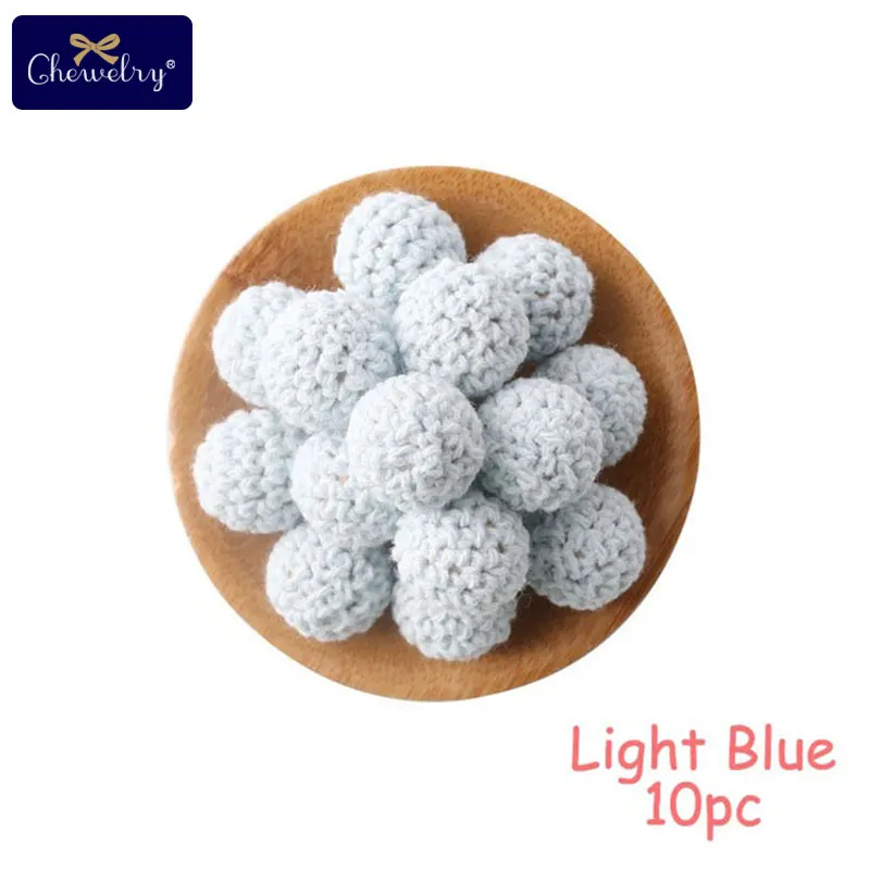 Light Blue Crochet 10 шт. круглый деревянный Прорезыватель для зубов крючком жевательные, бусины зуб кормящих Цепочки и ожерелья прорезывания зубов детские бусы Прорезыватель для зубов свободные шарики для детей Товары - Цвет: Light Blue Crochet