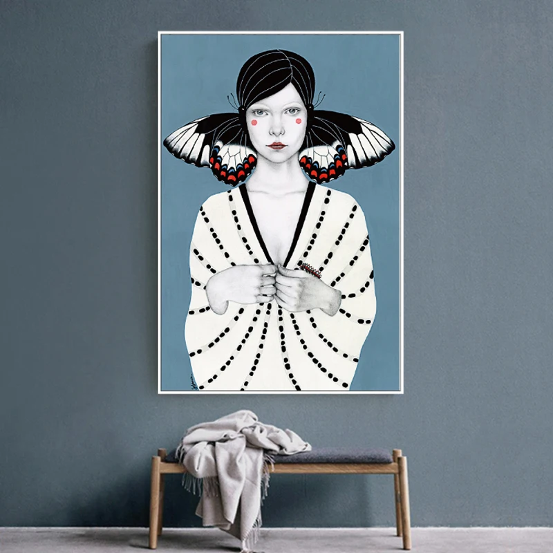 Colorful Girl Modern Oil painting Style Art Prints Cuadros Poster Living room decor Geometric | Дом и сад
