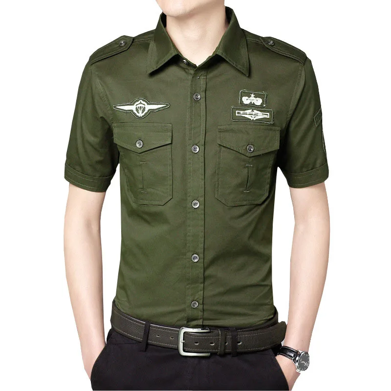 Военная Униформа ВВС с коротким рукавом рубашка из хлопка вышивка платье 3 цвета M