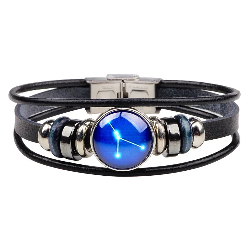 New Genuine Leather Handmade Twelve Constellations Couple Bracelet for Women Men Jewelry Gifts | Украшения и аксессуары