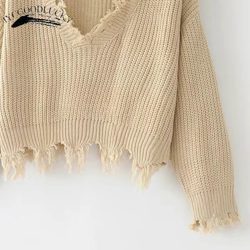 New Fashion 2019 Pullover Ripped Hole Sweaters Loose Jumper Casual White Sweater Women Knitting Pull Long Sleev | Женская одежда