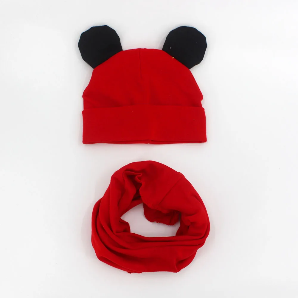 red black Новая весенне-осенняя хлопковая детская шапка с мягкими ушками для мальчиков и девочек набор из шапки и шарфа зимняя детская Милая шапочка Детские вязаные головные уборы наборы - Цвет: red black