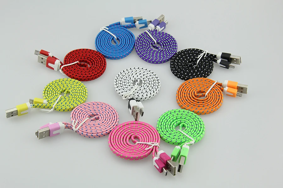 1 м 3 фута Портативный плоский Лапша нейлоновая ткань Micro USB синхронизация данных