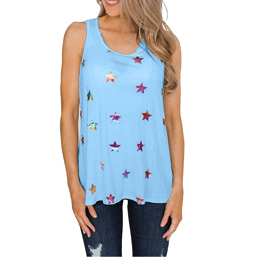 MUQGEW Модные женские летние повседневные топы без рукавов с принтом звезды (s xxl)