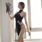 Ночные рубашки женские с аппликацией, халтер, пижама с открытой спиной, прозрачная Пижама с боковой вилкой и вышивкой бабочки