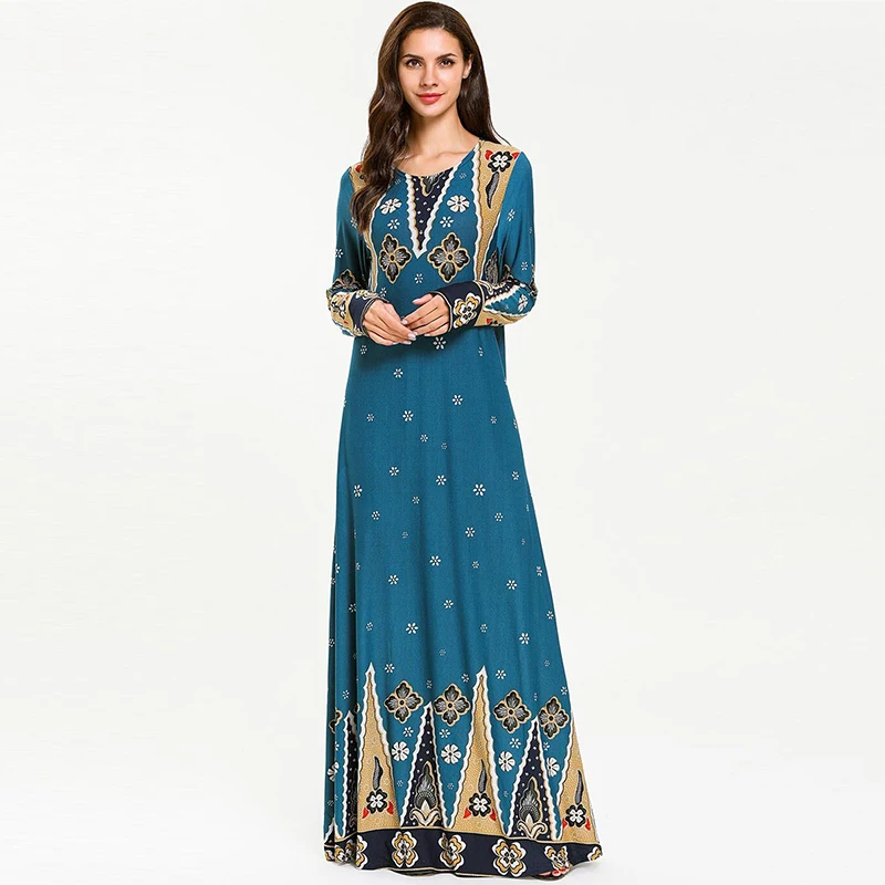 Цветочное мусульманское платье абайя Jubah элегантные женские мусульманские платья макси платье с длинным рукавом плюс размер платья