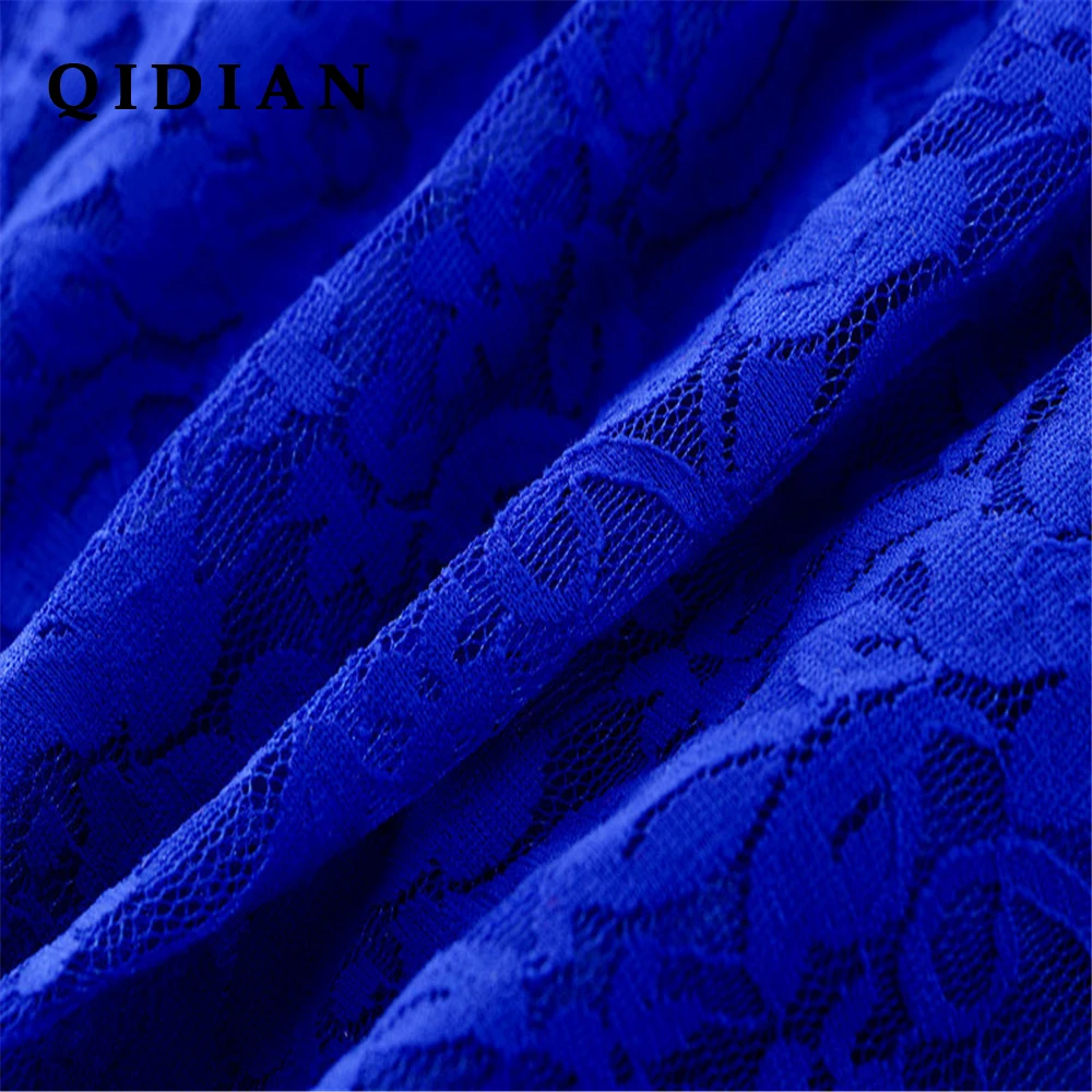 QI DIAN 6XL Plus Size Dress Fashion Women Elegant Sweet Hallow Out Lace Sexy Party Princess Slim Summer Dresses Vestidos | Женская