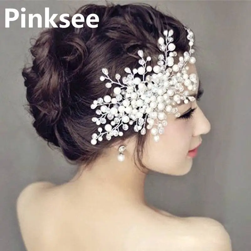 

Romantic Bridal Wedding Rhinestone Crystal Headband Crown Pearl Flower Hair Comb Tiara Prom Pageant Party Accessories Gifts