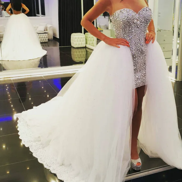 Женщины Из Бисера Кристалл 2 Двух Частей Съемная Поезд Пром Dress Съемные Юбка