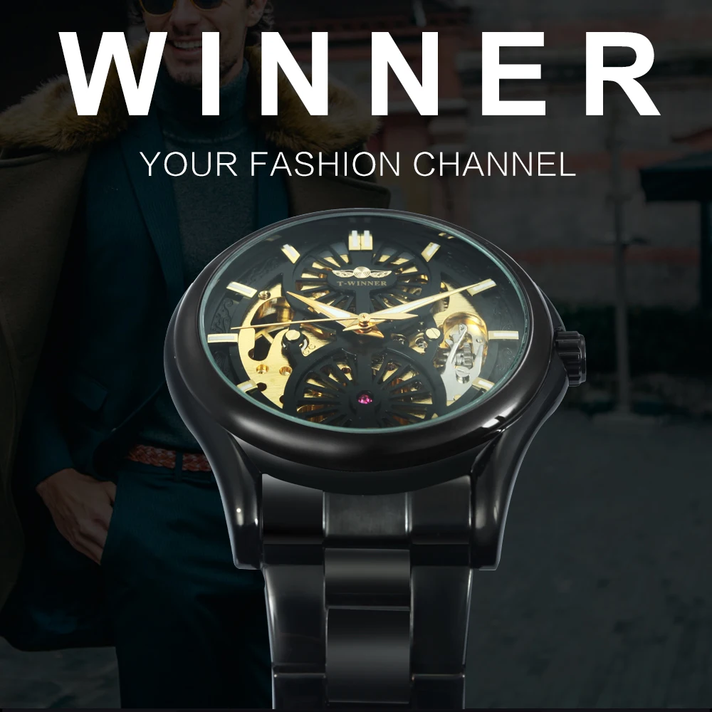 WINNER официальный бренд Роскошные мужские часы 2019 Повседневное платье Скелет