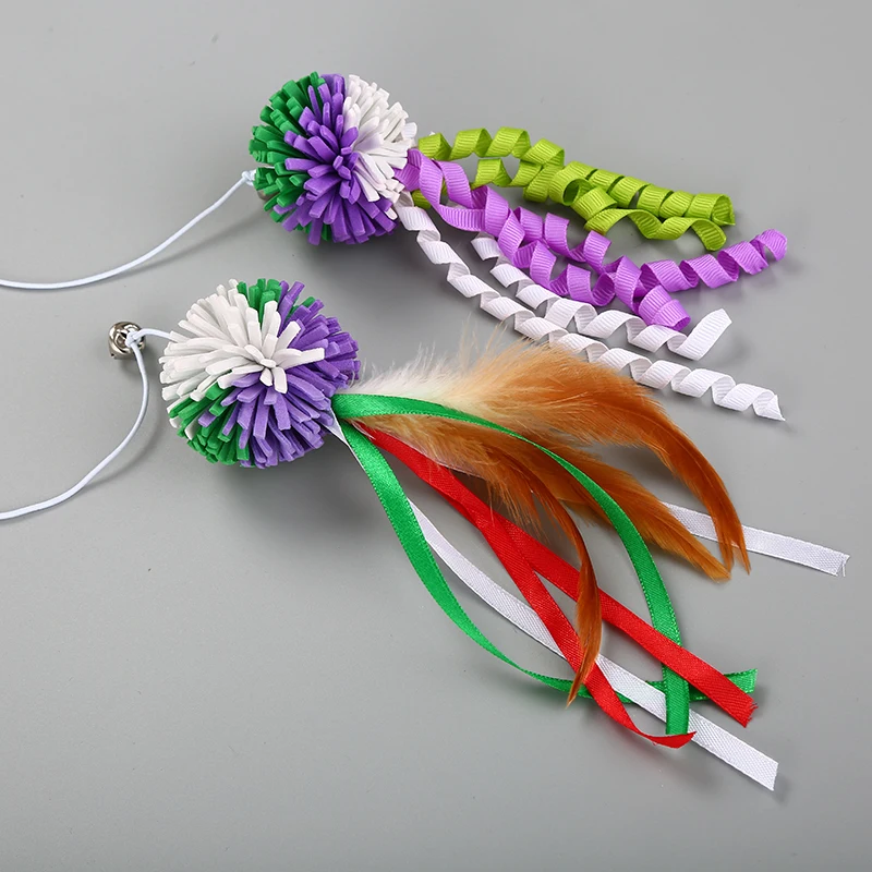 Лидер продаж забавные игрушки для кошек разноцветные шарики с перьями со