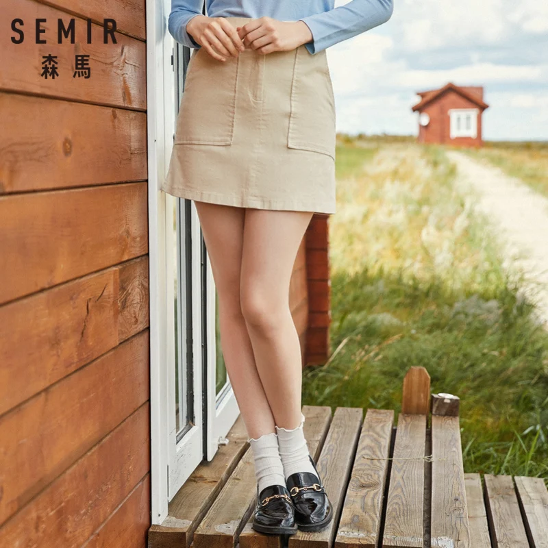 SEMIR женские короткие Вельветовая юбка с боковым карманом высокой талией а силуэт