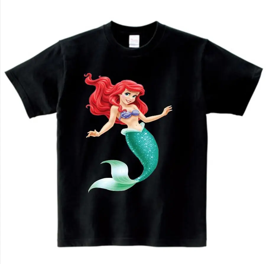 black childreT-shirt Футболка с 3D-принтом русалки; детские летние топы унисекс; Милая футболка с короткими рукавами для девочек; Детский Повседневный костюм; футболка NN - Цвет: black childreT-shirt