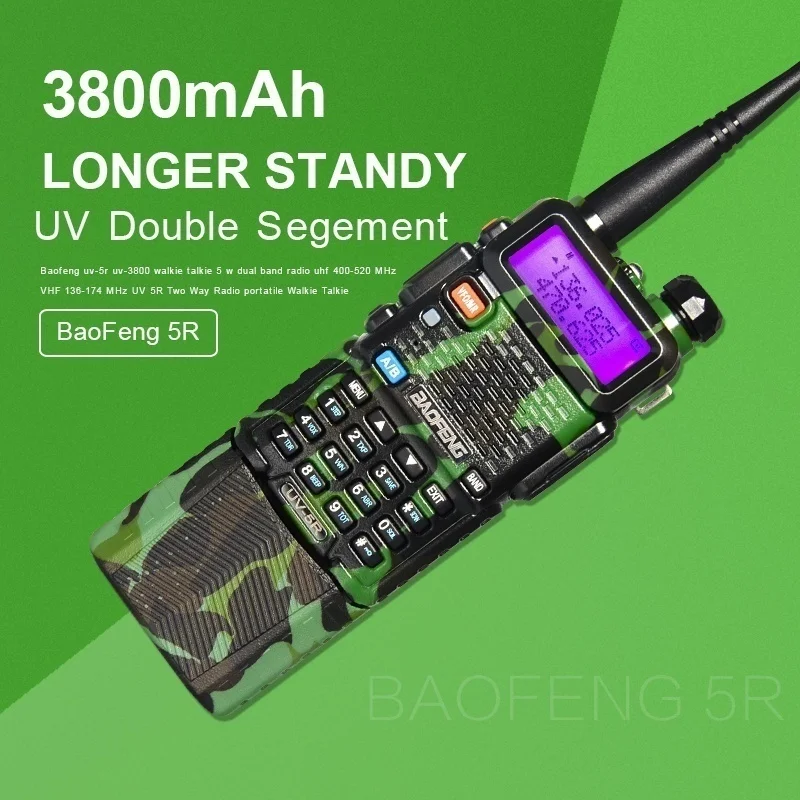 Baofeng камуфляж UV-5R трансивер 3800 мАч батарея Встроенный VOX Walkie Talkie с наушниками