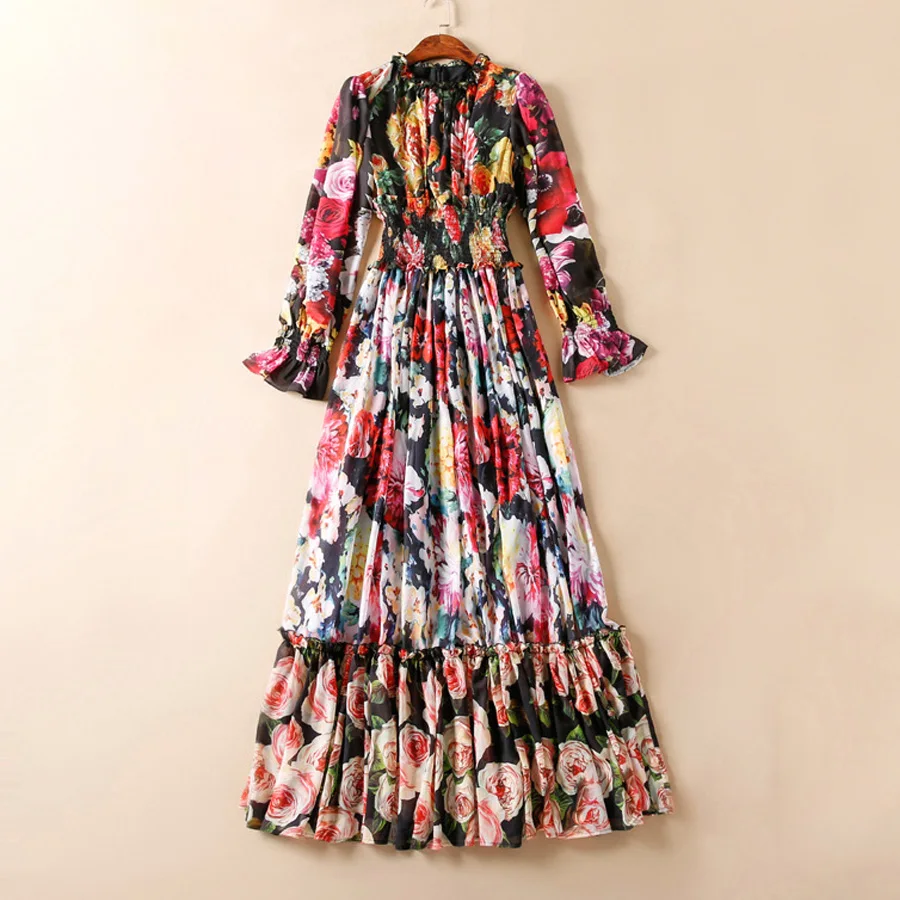 AELESEEN богемные Модные макси Vestido 2019 сезон: весна–лето Фонари рукавом Цветочные