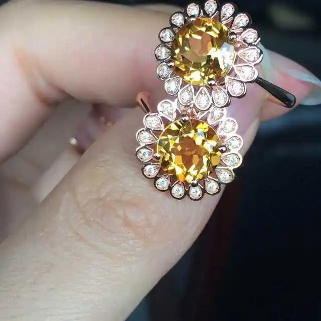 Кольцо с натуральным цитрином кольцо желтым кристаллом Стерлинговое Серебро 925
