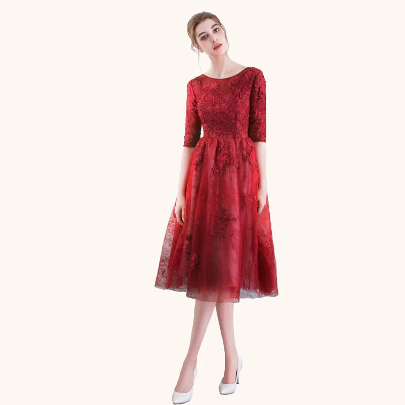 FADISTEE Новое поступление элегантное вечернее платье Выпускные платья Vestido de Festa кружевное платье накладные аппликации на половину рукава стиль - Цвет: wine red