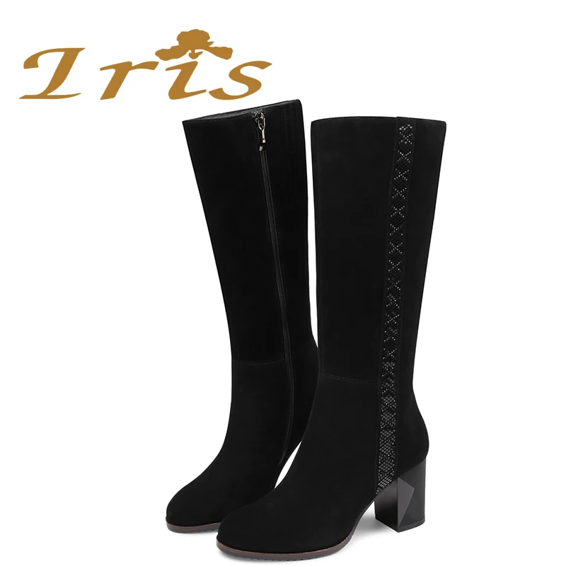 IRIS/Сапоги до колена из натуральной кожи на высоком каблуке женские черные