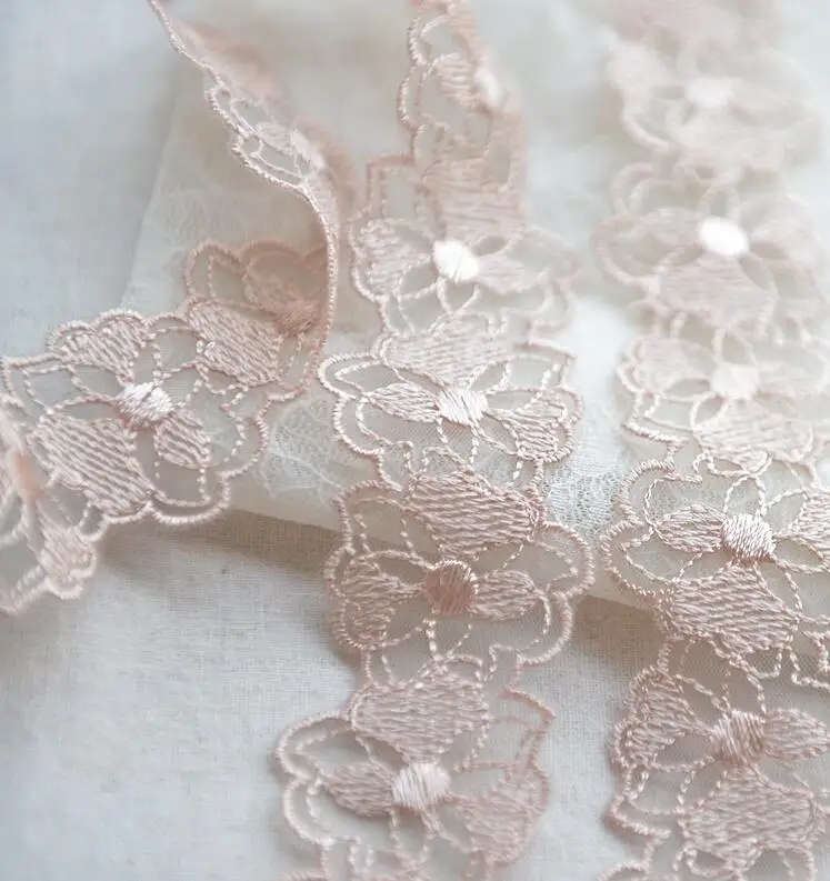 New Selling Skin Pink Lace Ribbon 5 Meters DIY Embroidered Net Trim Fabric For Sewing Wedding Decoration 3.5cm | Дом и сад
