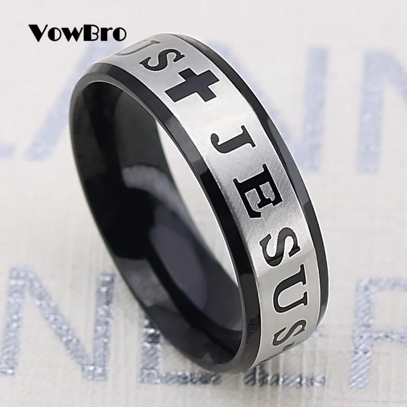 Мужское серебряное кольцо VowBro из титановой стали с надписью jesus cross 8 мм 316 |