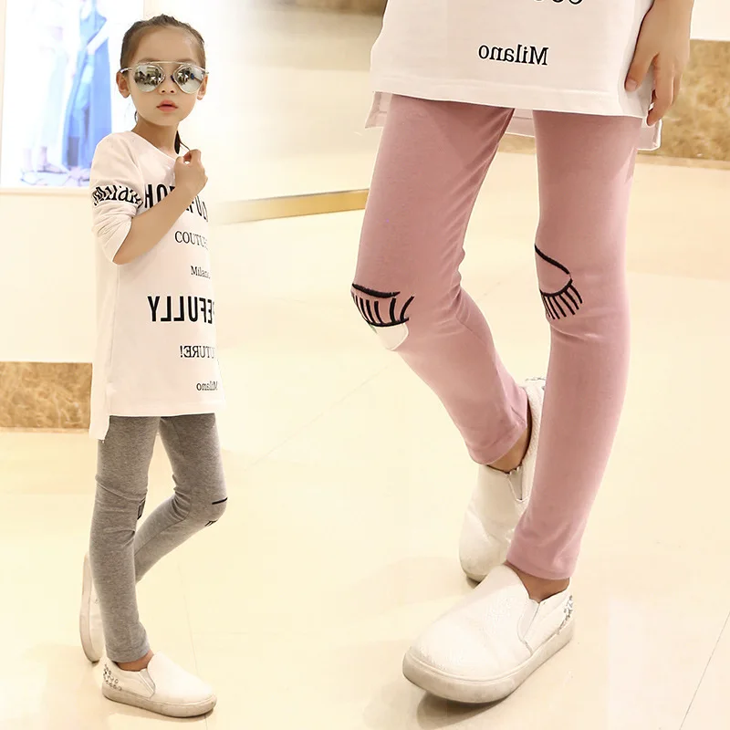 

2020 spring baby girls stretch pants leggings Slim With velvet Embroidery Kids Leisure cartoon Eye children's clothing clothes