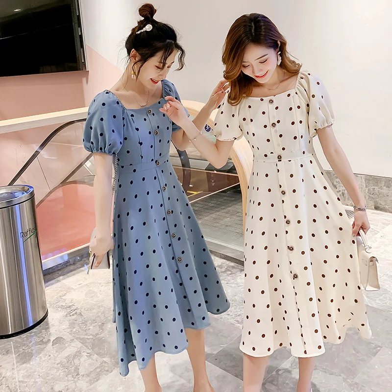 Шифоновое платье для кормящих мам Элегантное летнее в горошек с коротким рукавом