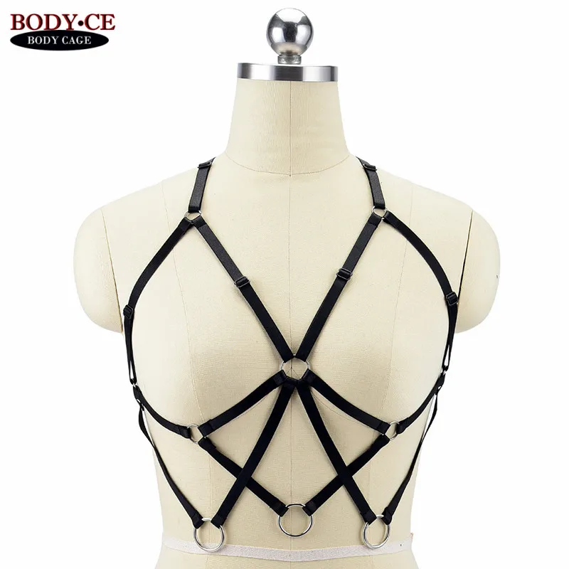 Black O0490 Розовый, черный, красный, эластичный пояс для тела, бандаж, нижнее белье, регулируемый ремень, топы, клетка, жгут, бюстгальтер, гот, Харадзюку, фетиш, эротическая одежда для танцев - Цвет: Black O0490