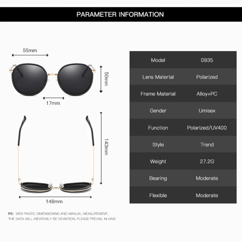 LEIDISEN Polarized Sunglass Women's style Fashion Dazzle Color Classic Metal Brand Designer UV400 Sun Glasses Vintage 0935