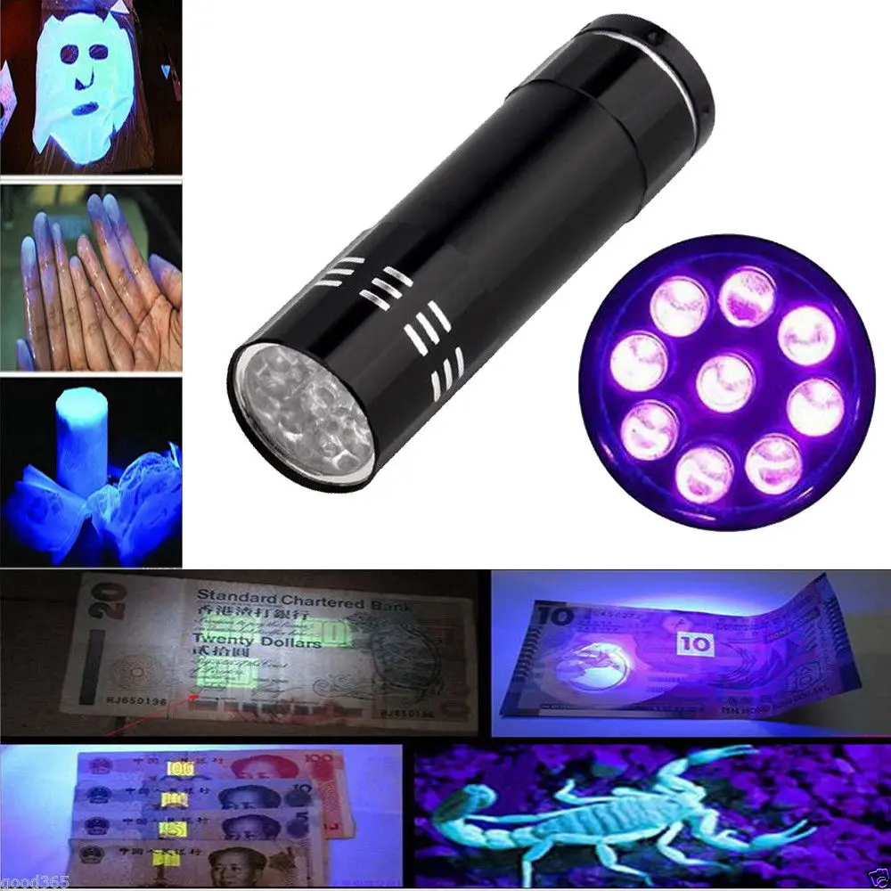 

9 LED UV Flashlight Ultraviolet Torch Zoomable Focus Mini UV Black Light Pet Urine Stains Detector Scorpion Hunting accessories