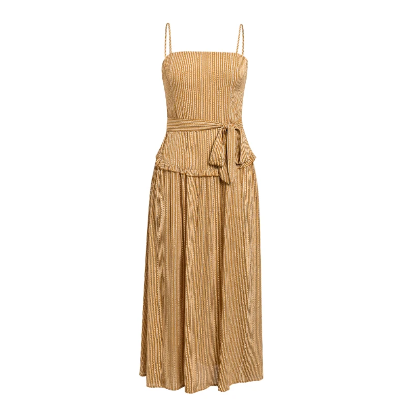 Melegant Bow Ruffle Sexy Spaghetti Strap Summer 2019 Women Dress Casual Beach Maxi Dresses Female Stripe Long Vestidos | Женская одежда