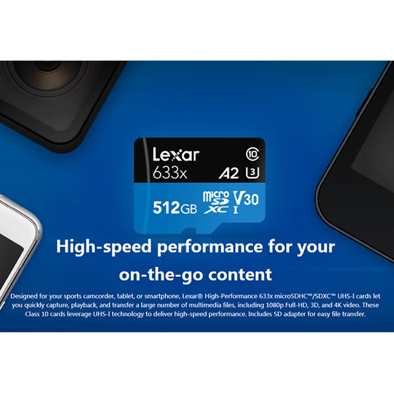 Lexar Высокопроизводительные 633x microSDXC UHS I карты памяти 512 Гб micro sd Max 100 м/с класс 10 A2 3D
