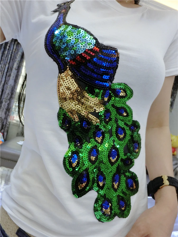 

Summer Sequins Fashion Short-sleeved Cotton Jacket Unlined Upper Garment Is Natural Code Render Tight T-shirts