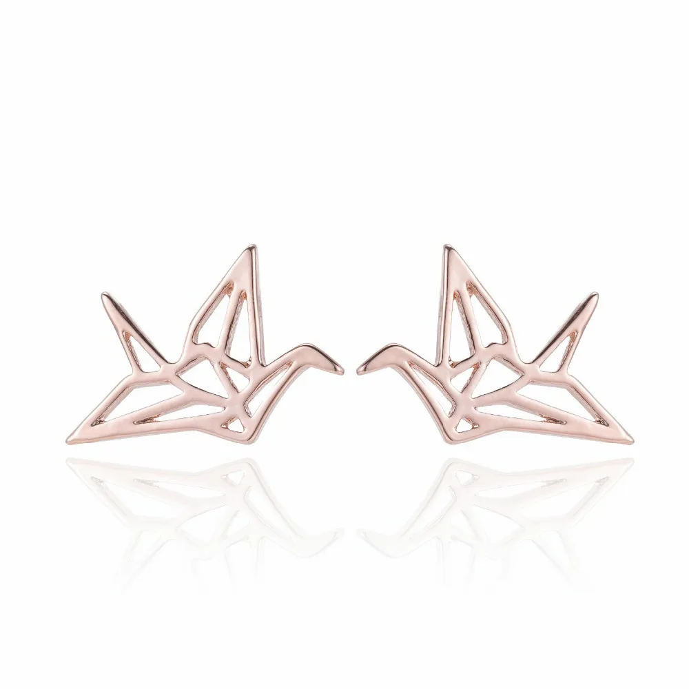 Jisensp Korean Fashion Wild Origami Crane Earrings for Women Bird Stainless Steel Jewelry Animal Earings 2019 oorbellen | Украшения и