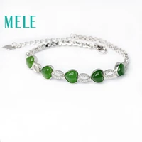 mele natural green hetian jade bracelet in 925 sterling silver for women and manheart shape 6x5mm gemstone jasper jewelry