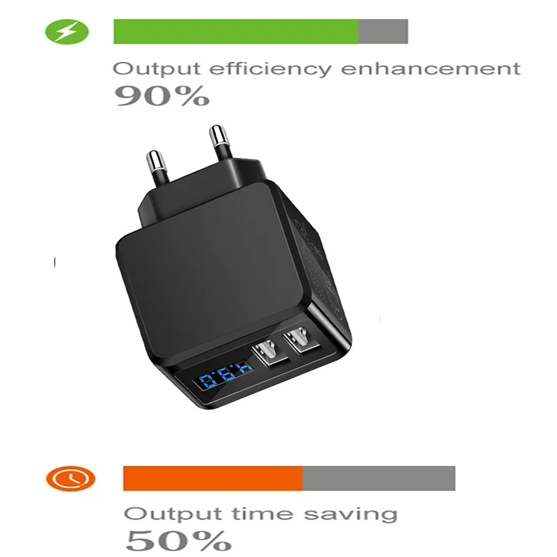 Универсальное сетевое зарядное устройство с цифровым дисплеем 5 В а 2 USB