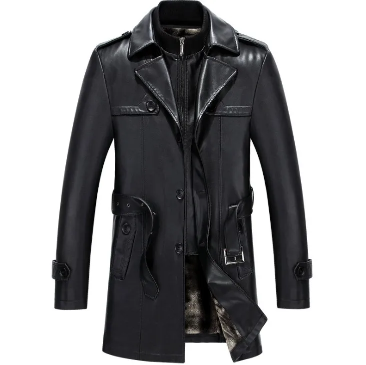 black mid-long Черная длинная кожаная куртка для мужчин размера плюс 4Xl винтажная тонкая Длинная кожаная куртка с длинным рукавом модная Осенняя зимняя кожаная мужская Xl5099 - Цвет: black mid-long