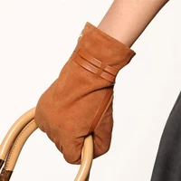 fashion women suede sheepskin gloves autumn winter plus velvet high quality genuine leather elegant lady driving glove el004nc