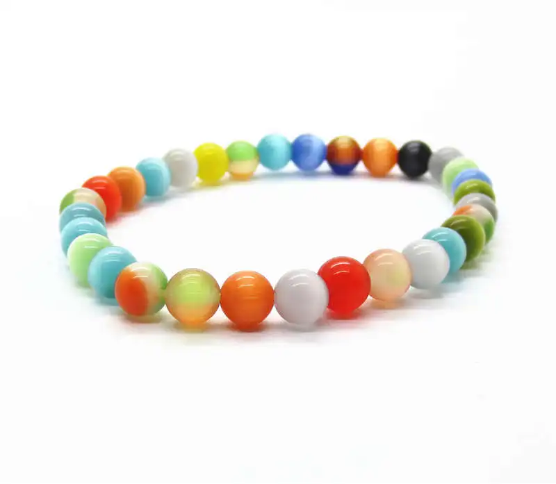 

2017 Natural Cat Eye Bracelet 6MM Mix Color Round Beads Fashion Semi Precious Stone Jewelry & Bangle For Woman