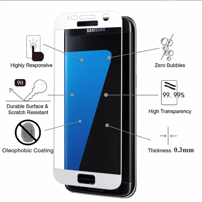 Закаленное Стекло для samsung Galaxy S7 чехол полное покрытие защитный Экран протектор S6