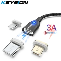 keysion 3a magnetic cable micro usb type c for samsung s10 xiaomi redmi usb c charger cable phone fast charging wire for iphone