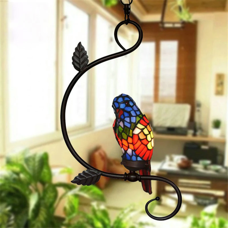 SGROW искусство Тиффани попугай подвесной светильник витражное стекло