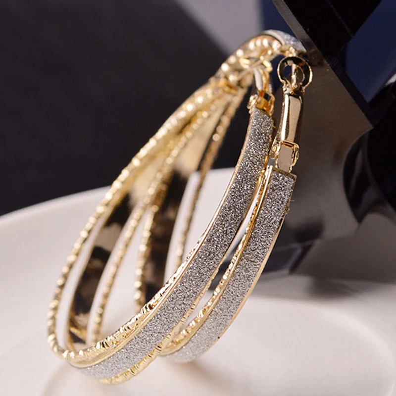 

LNRRABC Scrub Circle Round Big Hoop Earring Piercing Women Zinc Alloy Fashion hoop Earrings for women Crystal Jewelry Wedding