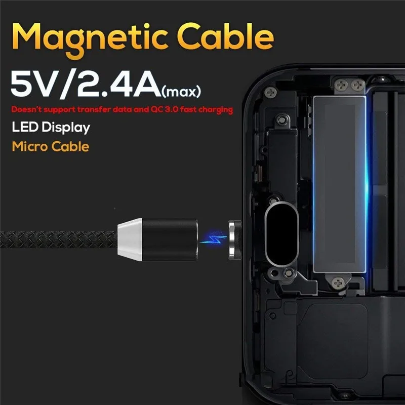 Магнитный светодиодный зарядный кабель 3 в 1 для huawei mate 20 P30/xiaomi 8/Samsung note 9 S10/OPPO R17