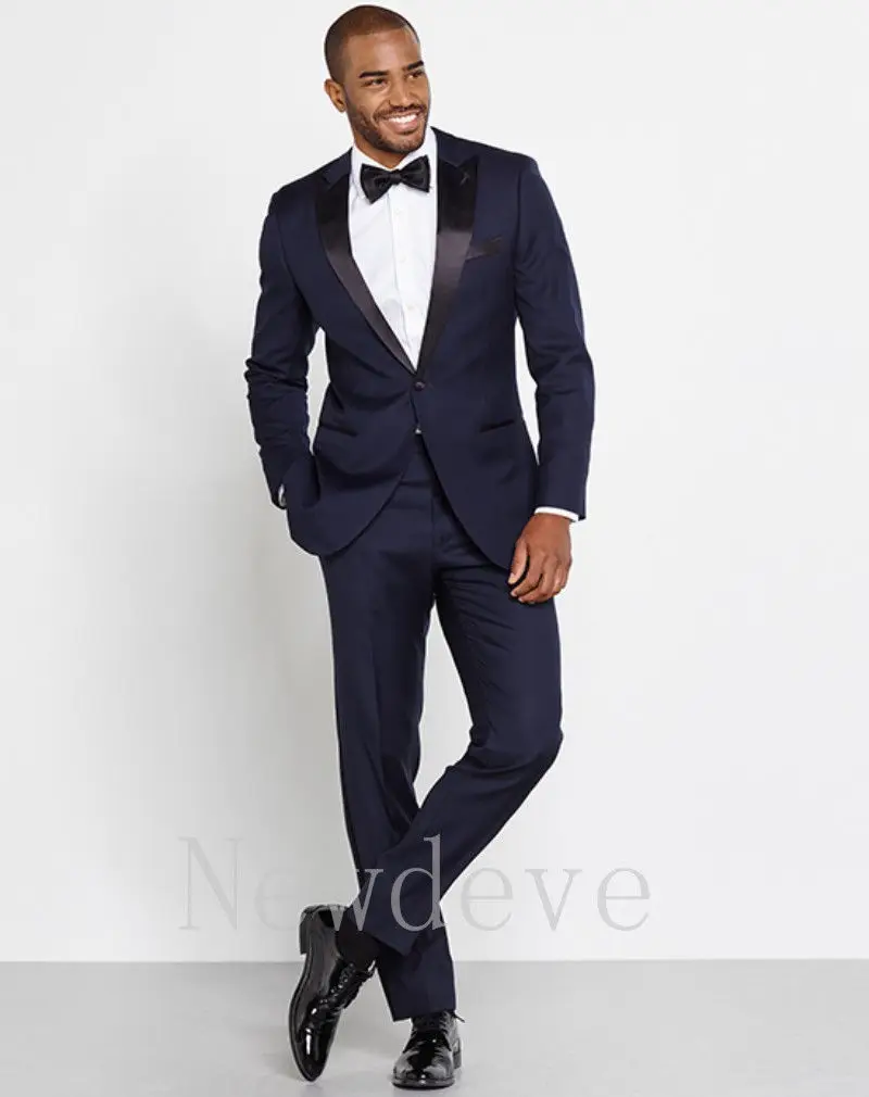 

Blue Black 3 Pieces Men Suit Wedding Formal Groomsmen Tuxedo Bridegroom Suits