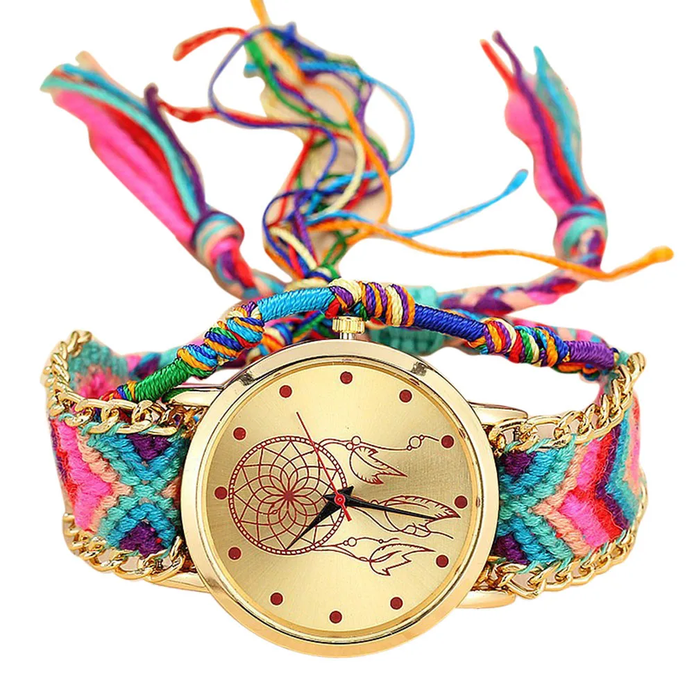 Винтажные женские кварцевые часы ручной работы трикотажные Dreamcatcher Friendship Relojes Mujer