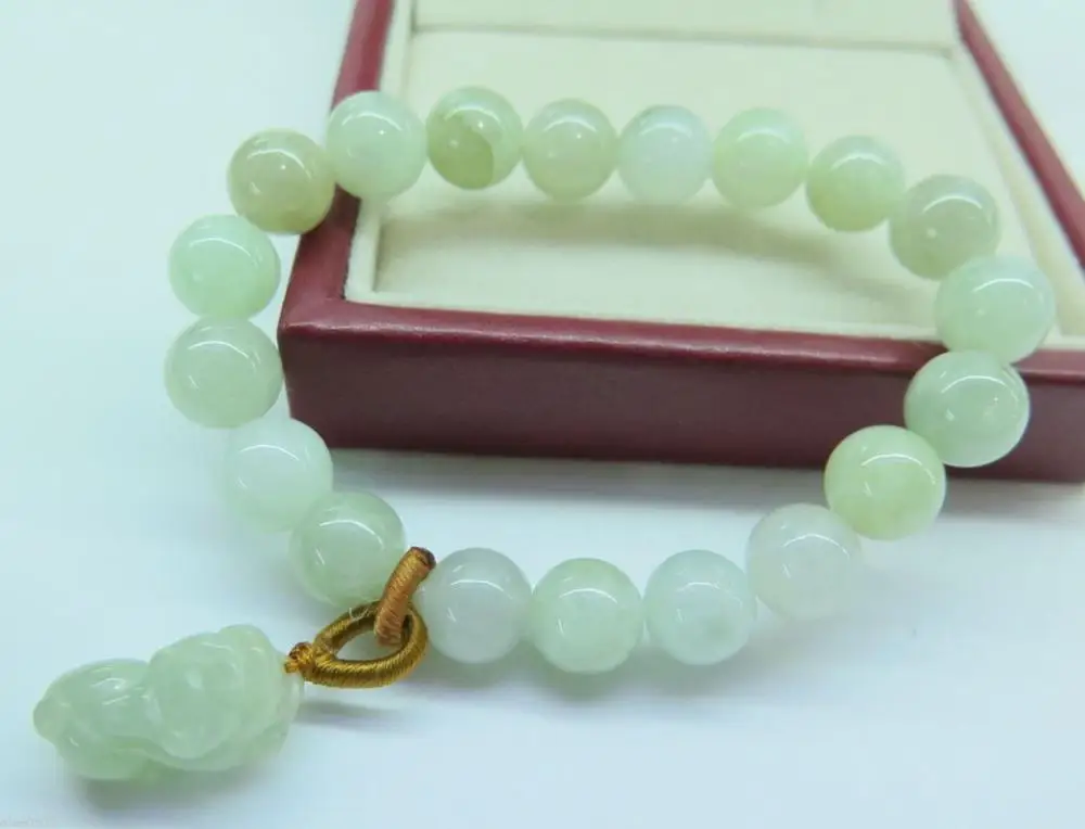 

Free Shipping Simple Luck Pixiu Charm 10mm Round Beads Jadeite Bracelet Xlee